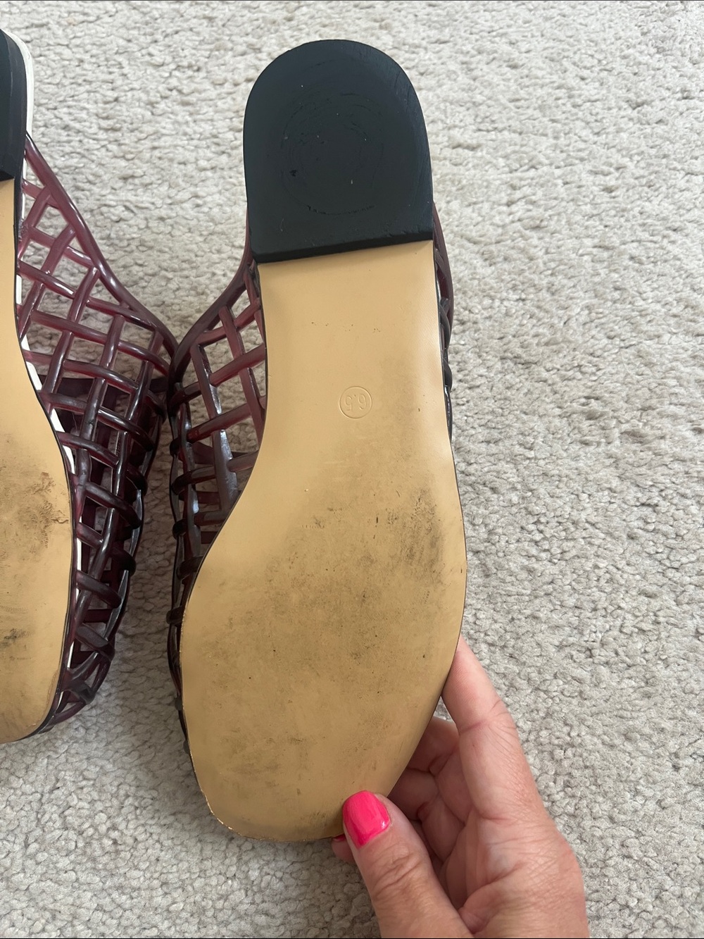 Woven Burgundy Slip-On Jelly Mules - Picture 5 of 5